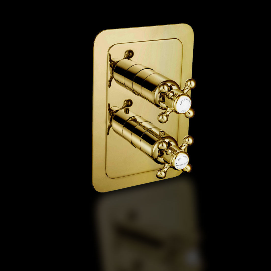 Chester Gold Cross Thermostatic Concealed 2 Outlet Shower Valve