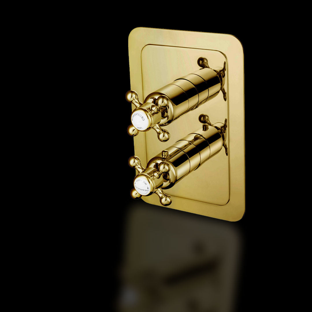 Chester Gold Cross Thermostatic Concealed 2 Outlet Shower Valve Vertical