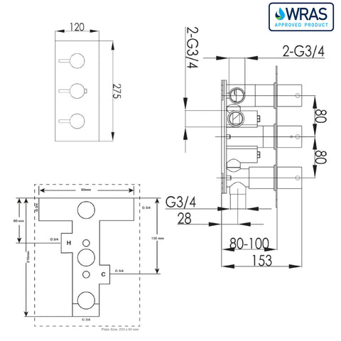 shower temperature control valve technical drawing-tapron