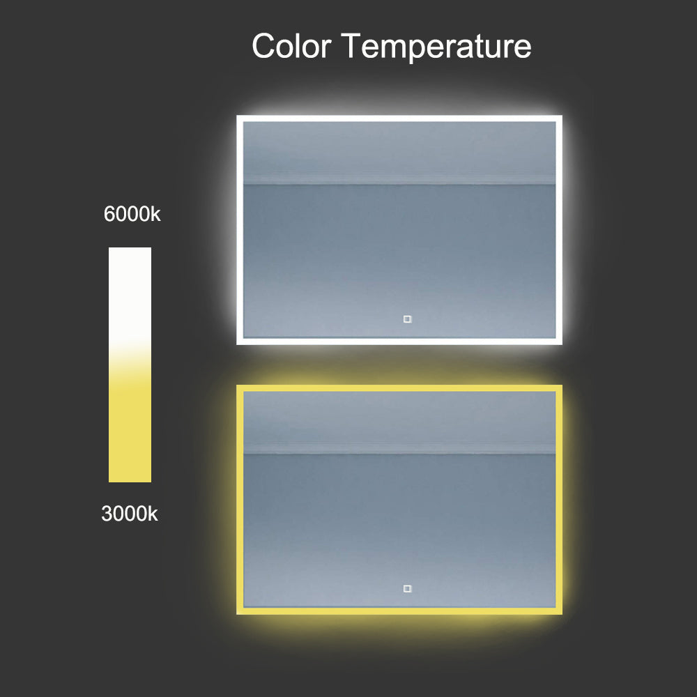 Rectangular Illuminated Mirror with Heated Pad