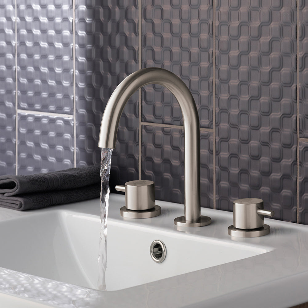 Brushed Stainless Steel 3 Hole Deck Mounted Basin Mixer Tap -Tapron