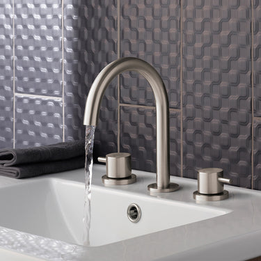 Brushed Stainless Steel 3 Hole Deck Mounted Basin Mixer Tap -Tapron