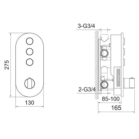 shop Push Button Concealed Shower Valve tapron technical  drawing