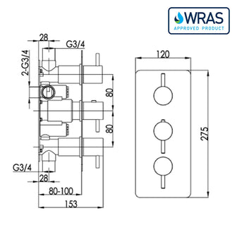 Chrome Three Outlets Concealed Thermostatic Shower Valve with Knurled Handles Secondary image