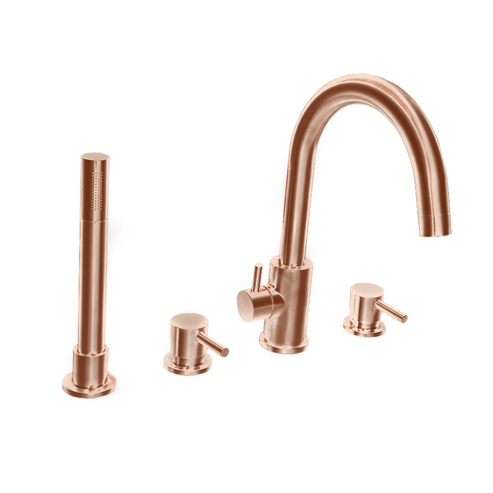 Rose Gold 4 Hole Deck Mounted Bath Mixer Tap with Handset Secondary image