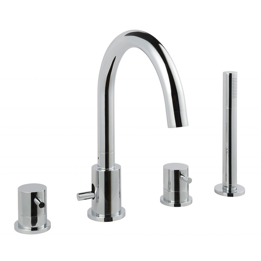 2-Outlet Deck-Mounted Bath Mixer Tap and Hand Shower Set- Chrome