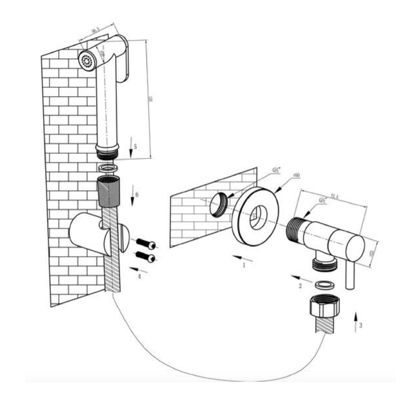 douche shower spray Technical Drawing