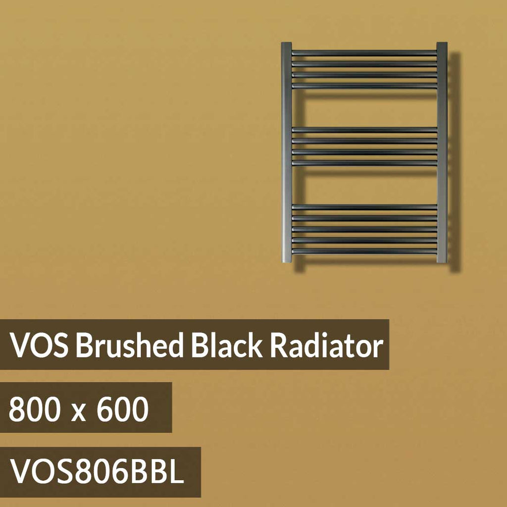VOS Steel Heated Towel Rail Radiator - Brushed Black 800 X 600-991BTU [VOS806BBL]