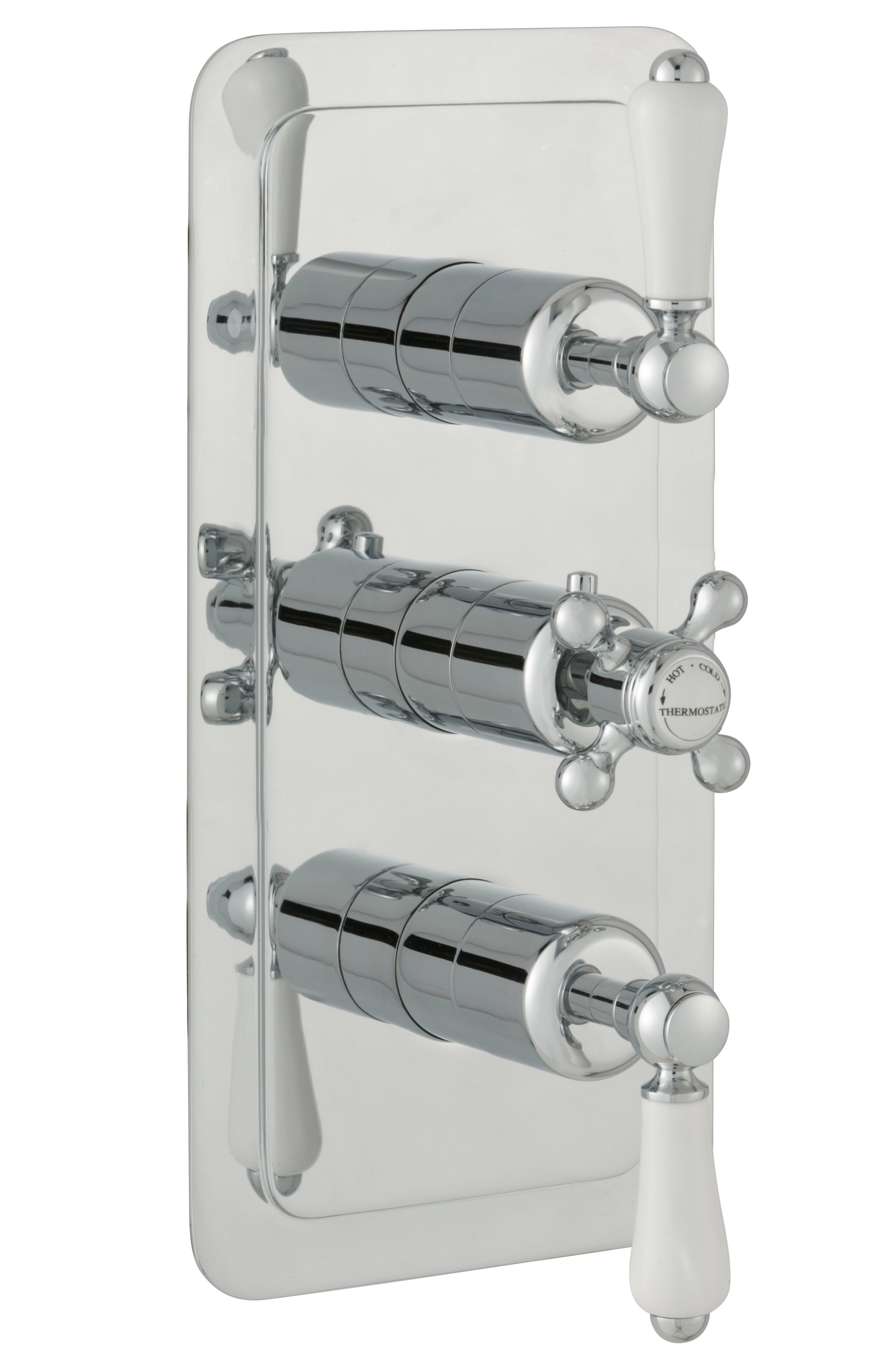 Chester Lever Two Outlet 3 Control Concealed Thermostatic Shower Valve Vertical -Chrome
