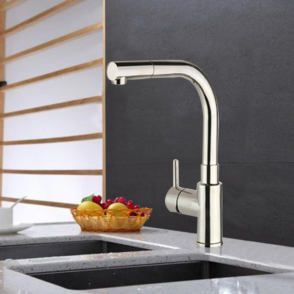 Brushed steel kitchen tap