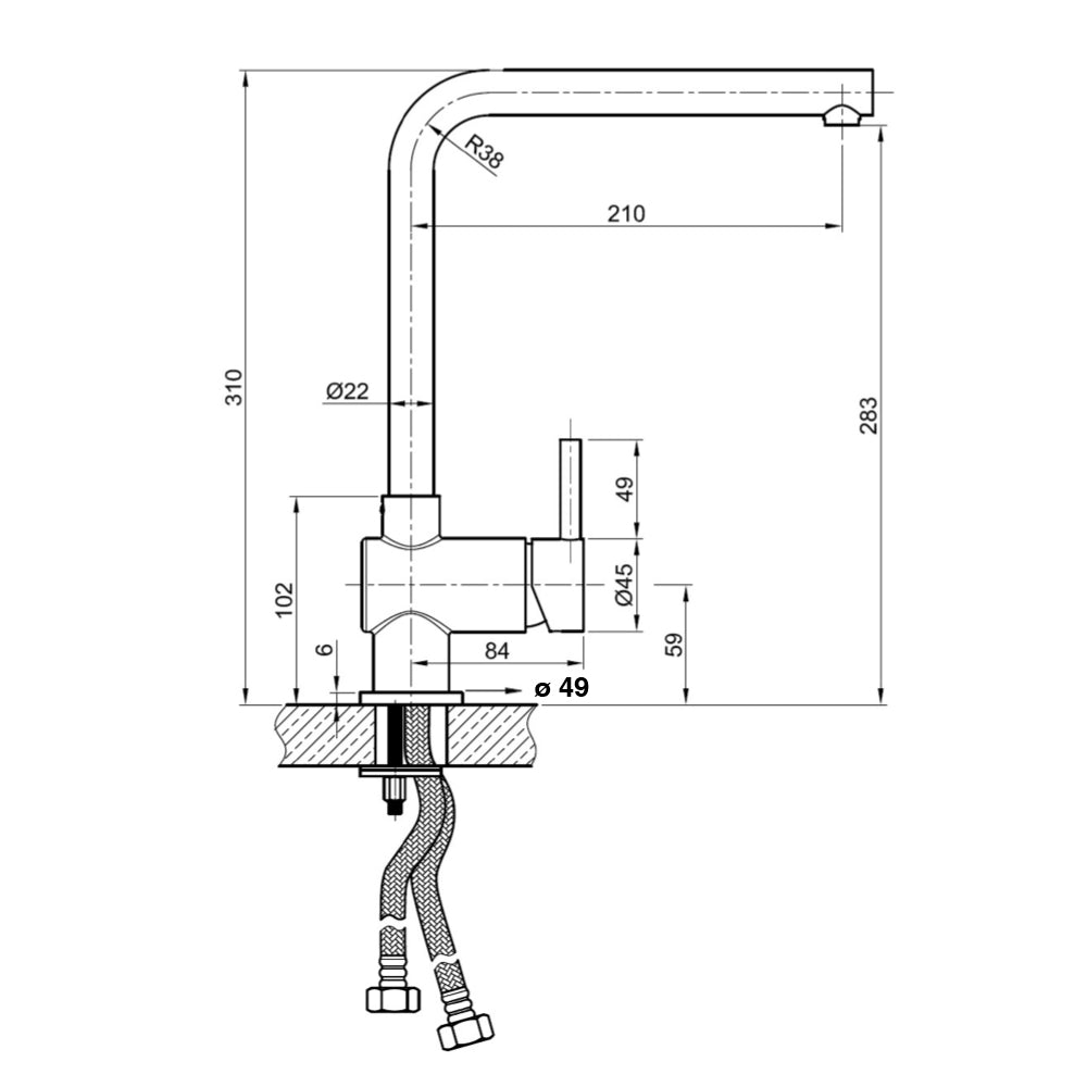 Stainless Steel Kitchen Mixer Taps Technical Drawing