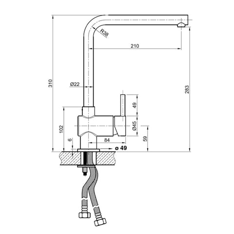Stainless Steel Kitchen Mixer Taps Technical Drawing