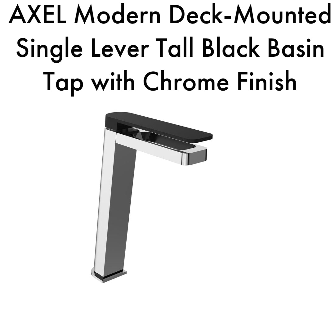 Modern Deck Mounted Tall Basin Tap with Black Lever Handle