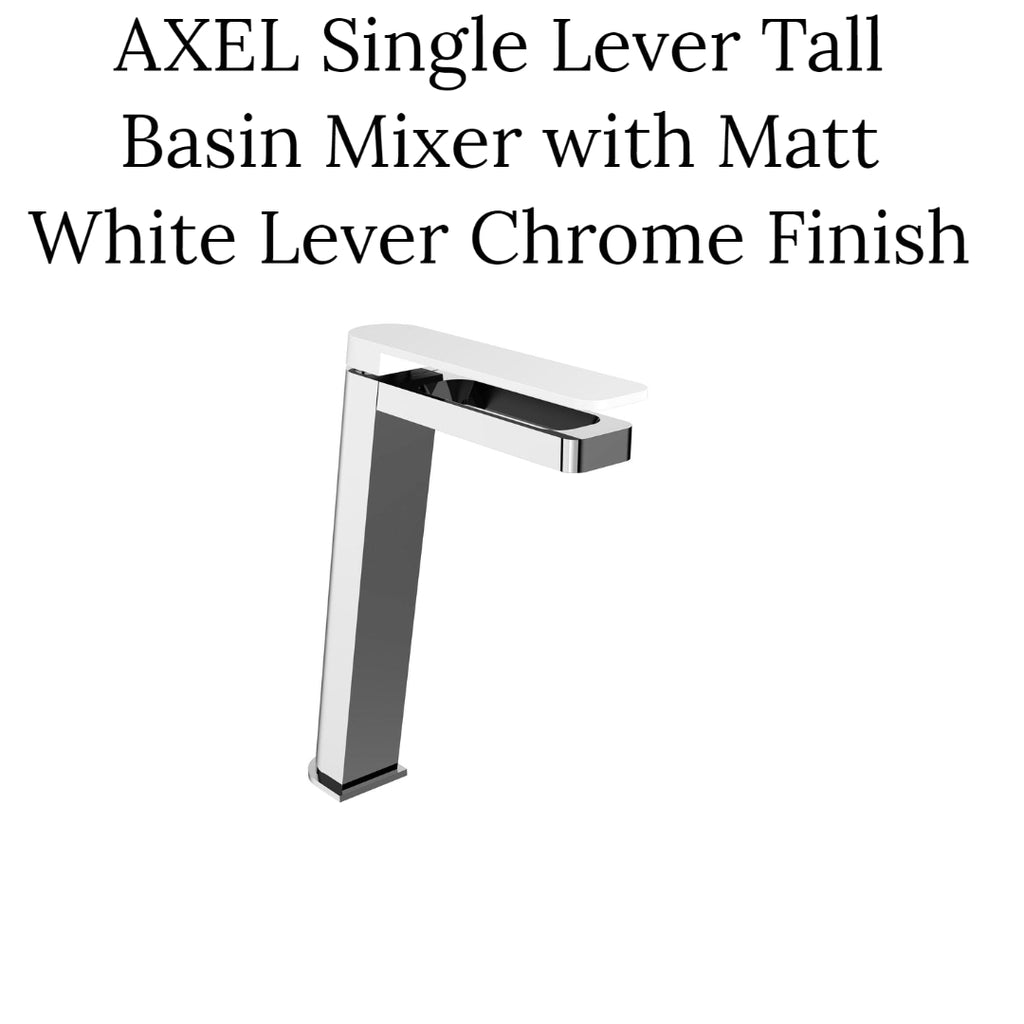 AXEL Single Lever Tall Basin Mixer with Matt White Lever Chrome Finish