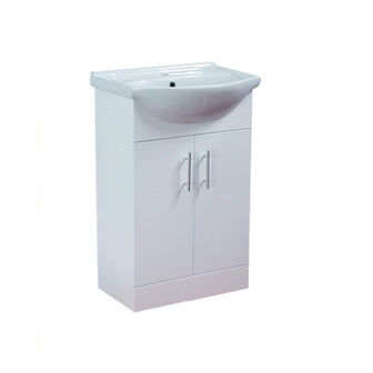 Luxurious Alpha Floor Standing Sink Vanity Unit in Glossy White Finish with Soft Close Doors and Chrome Handles - 550mm Main image