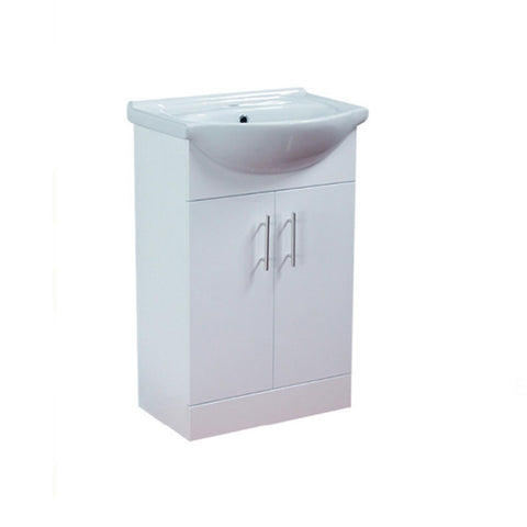 Luxurious Alpha Floor Standing Sink Vanity Unit in Glossy White Finish with Soft Close Doors and Chrome Handles - 550mm