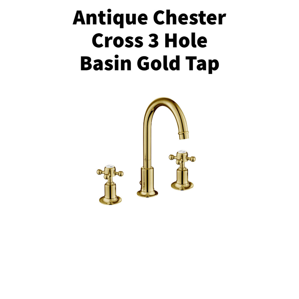 Antique Chester Cross 3 Hole Basin Gold Tap