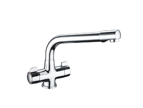 Aqua Brass Kitchen Tap Features Ceramic Disc Valves for Leakproof Performance with Twin Lever Handles 