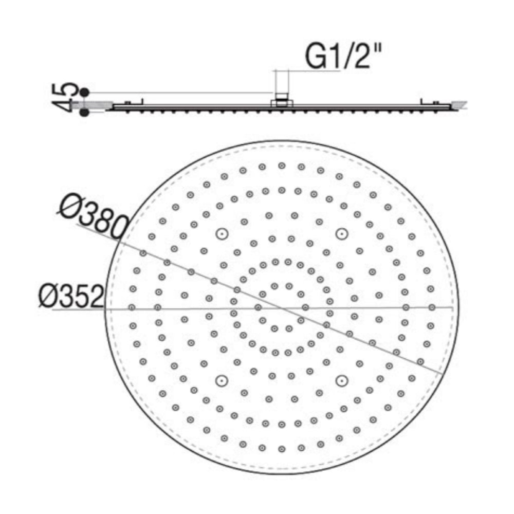 Mounted Overhead Shower Technical Drawing