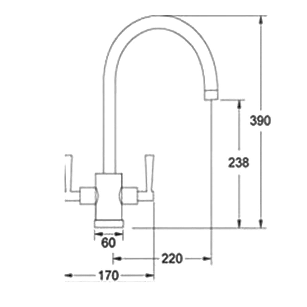 brushed brass Kitchen Tap Technical Drawing