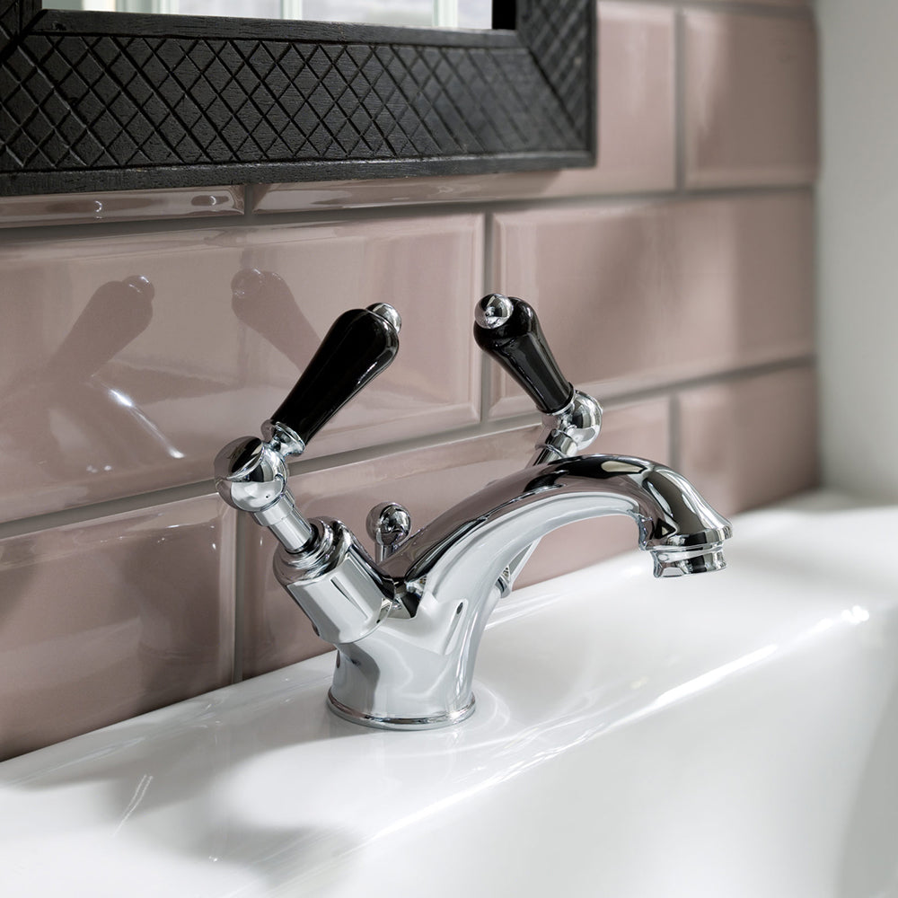 Black Twin Lever Basin Mixer Taps With Pop-up Waste  Main image