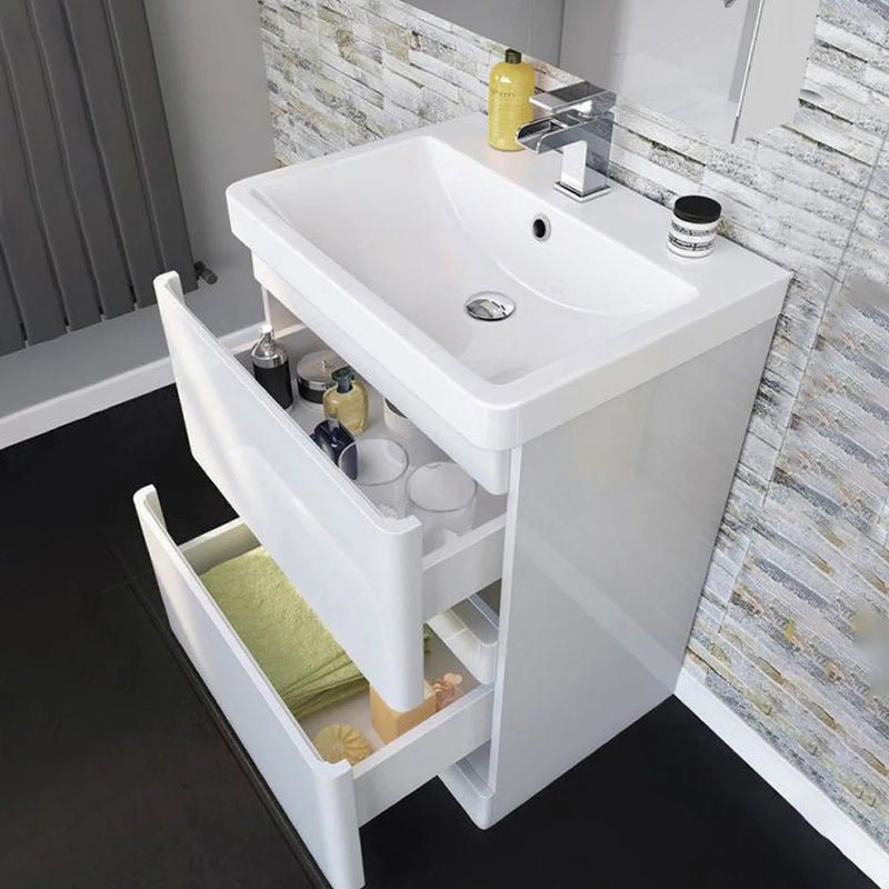 Nova Floor Standing 2 Drawer Vanity Unit and Basin Set in Luxurious Glossy White Finisht-Tapron