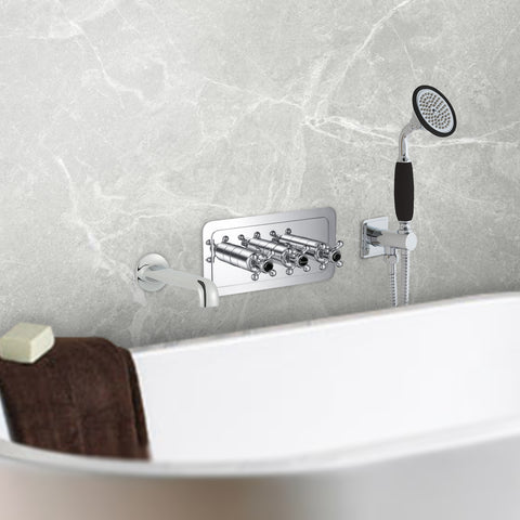Chrome Bath Spout. Mounted on your wall over the bath