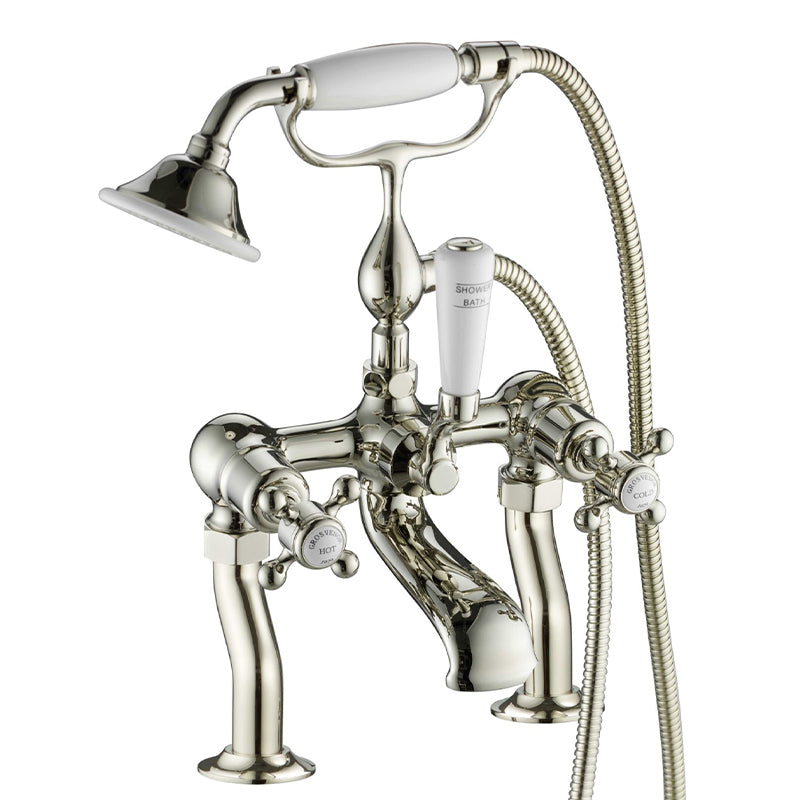 Traditional Deck Mounted Bath Shower Mixer Tap with Handset – Brushed Nickel Secondary image