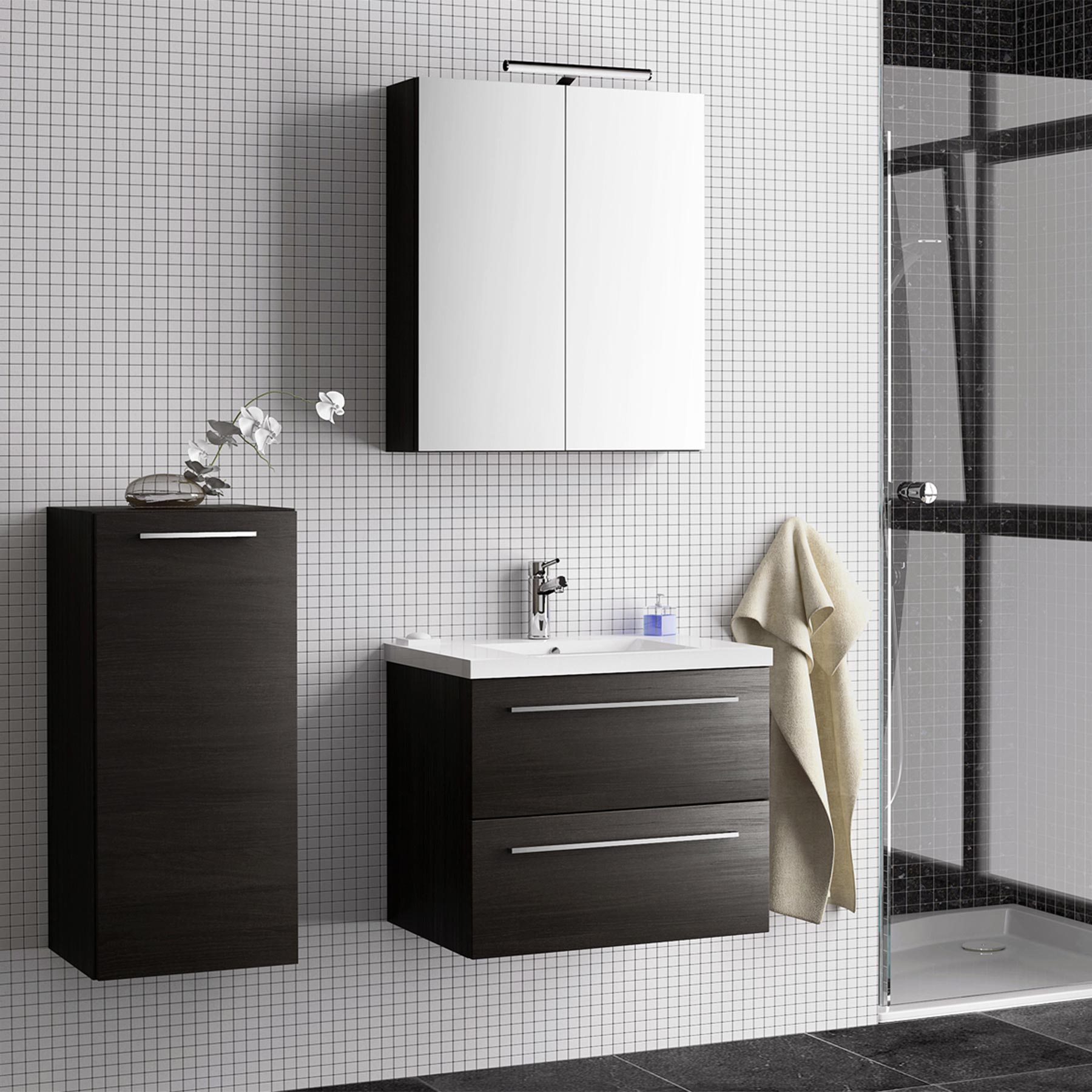 Black Mirror Cabinet with Light and Shaver Plug - 800x700mm Secondary image