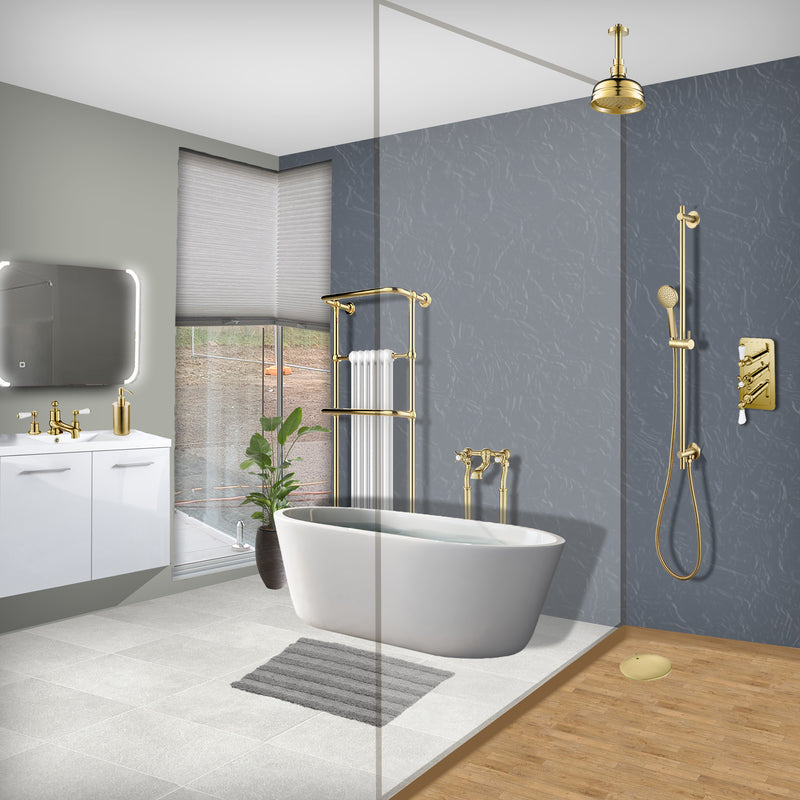 Gold Stylish Slide Rail with Round Shower Handle and Hose with an Immutable Brass Finish
