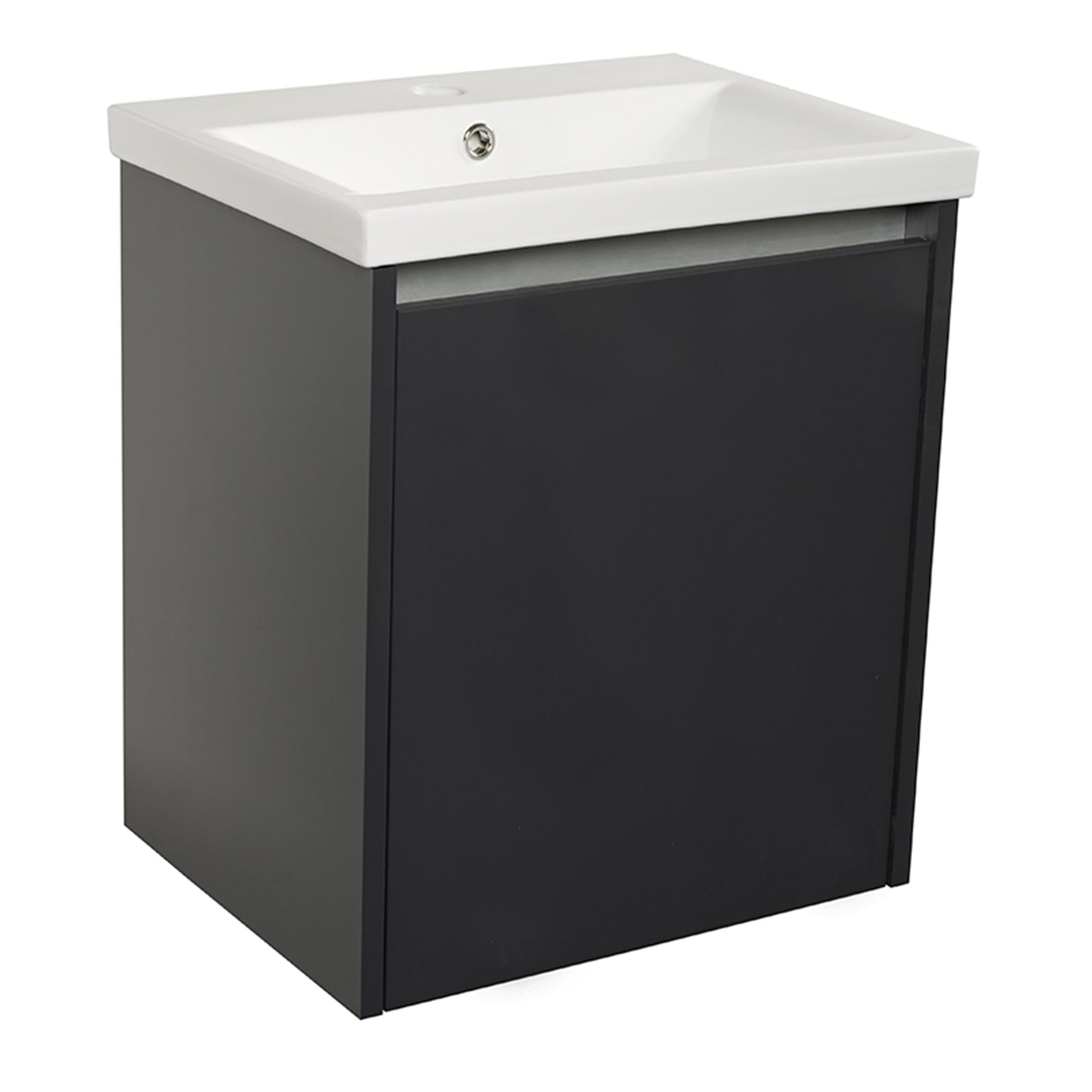 anthracite bathroom vanity unit with internal draw sensor bottom light and ceramic basin