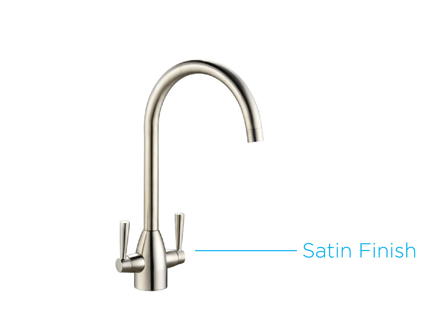 Best in Style Two Lever Kitchen Mixer Taps with Classic Swan Neck Spout Design Finished in Satin