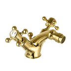 Gold Crosshead Handles  Bidet Mixer Tap with Pop up Waste