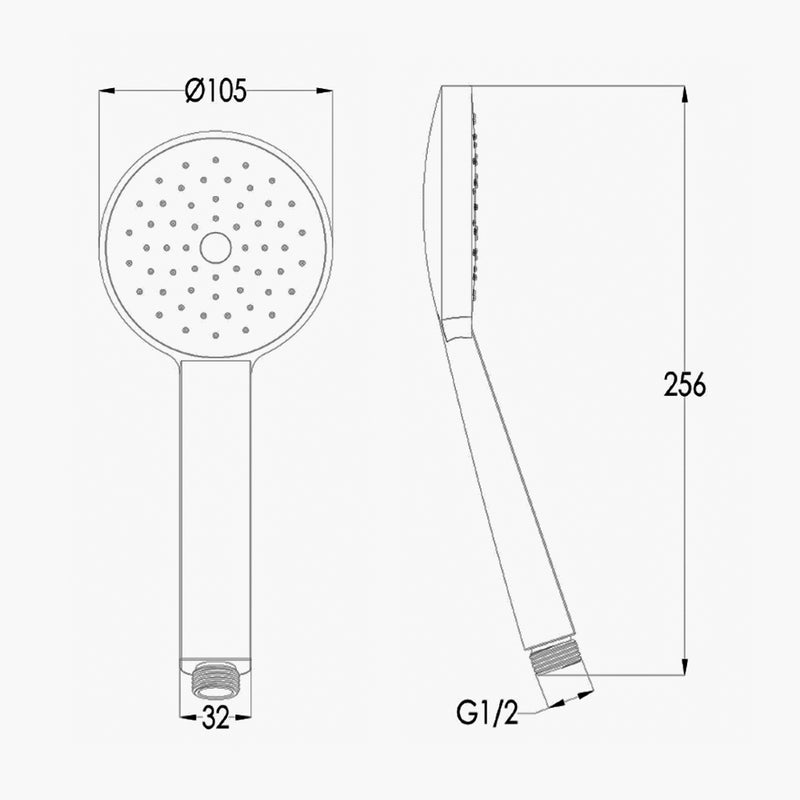 Black Shower Handle Technical Drawing