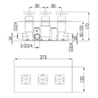 Black Thermostatic Concealed 2 Outlet Shower Valve, Horizontal  technical drawing - Tapron