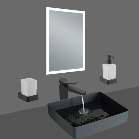 Black-basin-mixer-with-matching-black-square-countertop-black-soap-dish-black-tumbler-and-illuminate-mirror