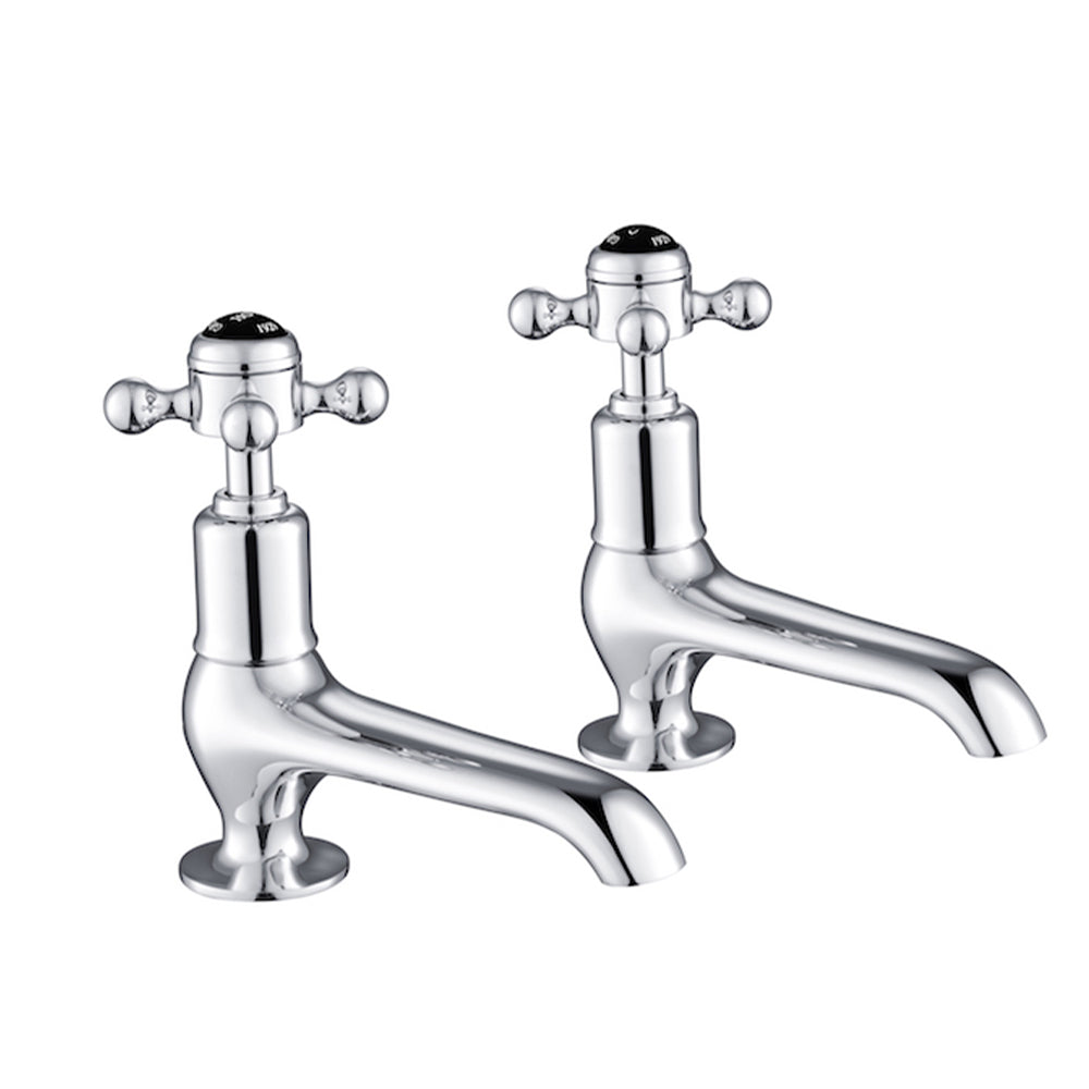 Black Crosshead Long Nose Basin Pillar Taps