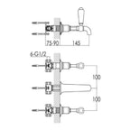 Technical Drawing - Wall-Mounted Black Basin Tap with Elegant Lever Handle