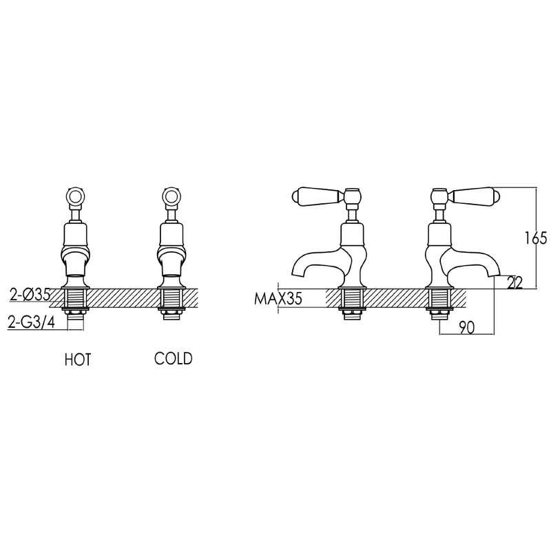 deck mounted basin taps