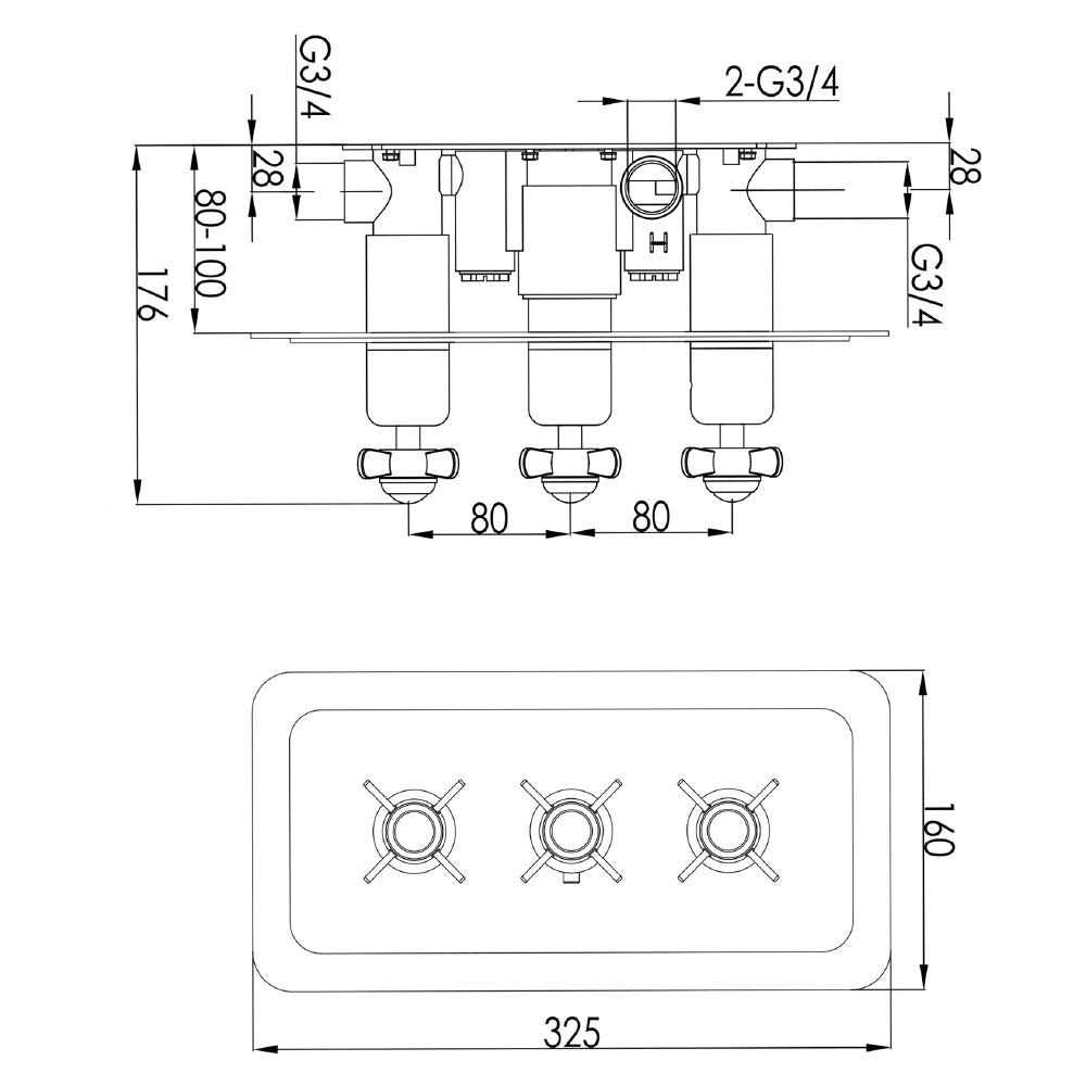 thermostatic shower valve Technical Drawing