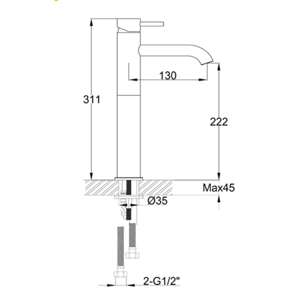 black tall bathroom tap technical drawing-Tapron