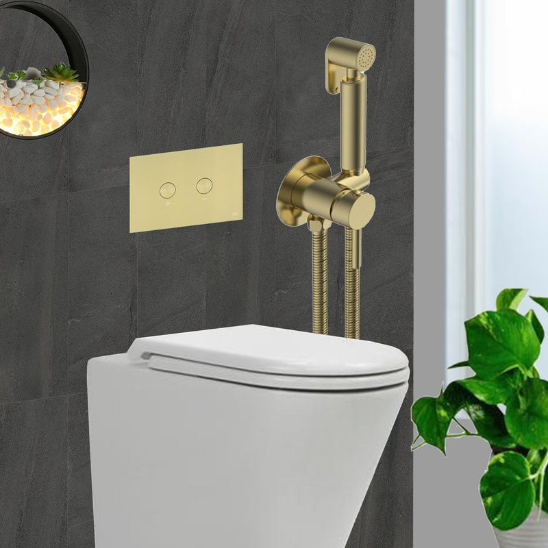 Brushed Brass Douche Handset with Wall Bracket & Hose 
