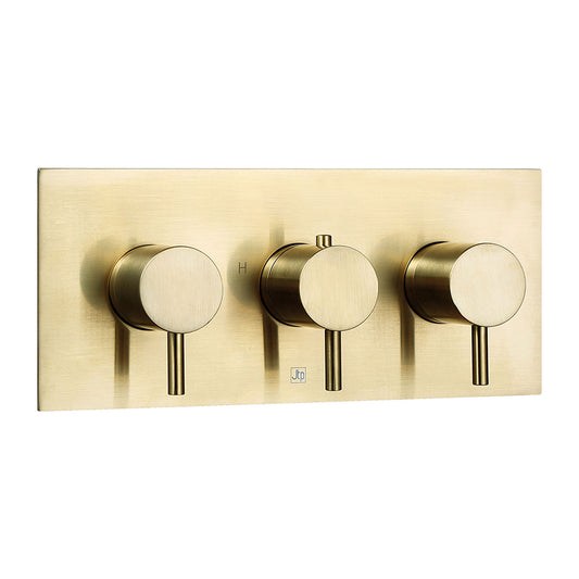 Brushed Gold 3 Outlet Thermostatic Concealed Shower Valve - Horizontal -Tapron 1800