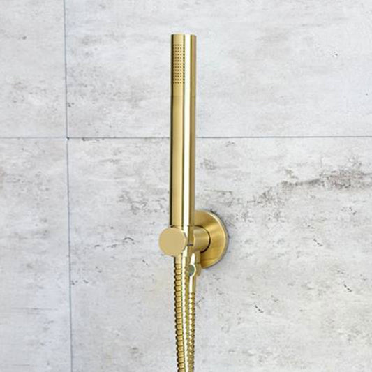 Brushed Gold round water outlet with holder, metal hose and slim handshower 1800