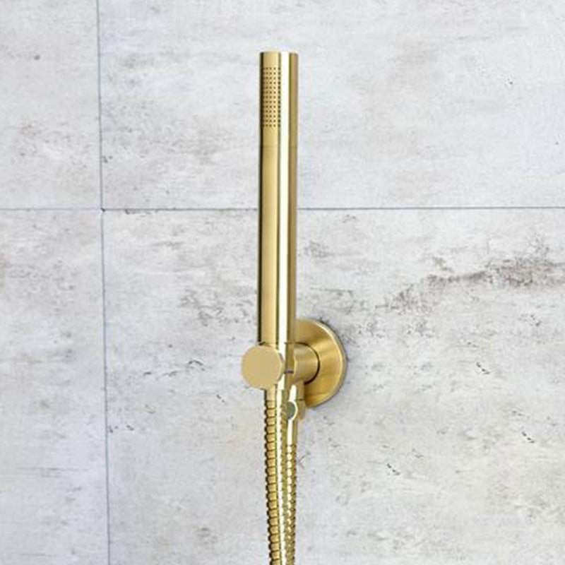 Brushed Gold round water outlet with holder, metal hose and slim handshower