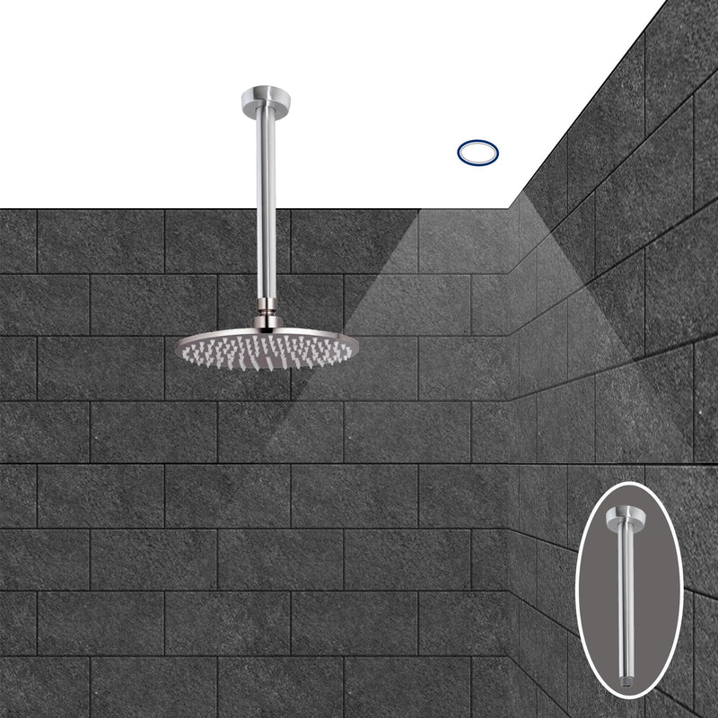 Inox Minimalist Brushed Stainless Steel Round Vertical Ceiling Shower Arm- Easy To Install, Projection 200mm
