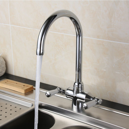 Monobloc Twin Lever Swan Neck Kitchen Tap- Polished Chrome