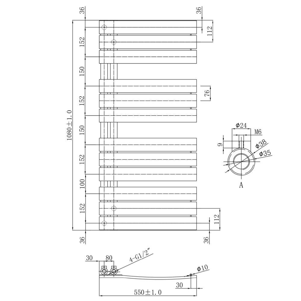 Chrome towel radiator for bathroom