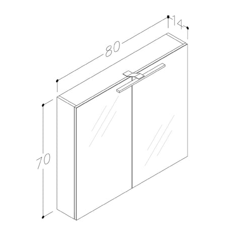Black Mirror Cabinet with Light and Shaver Plug Technical Drawing