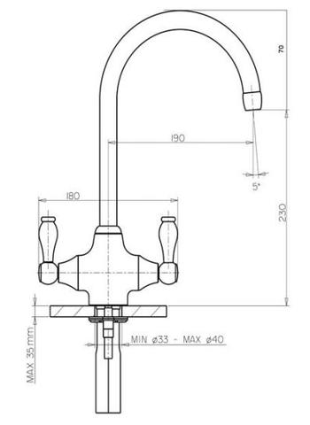 Kitchen mixer tap technical drawing